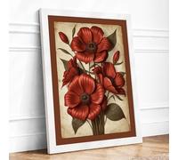 Red Flowers in Bloom Botanical Framed Wall Art Print A1 (84.1×59.4cm) White, Wall Decor for Living Room, Bedroom, Office & Home, Ready to Hang, Art Gift