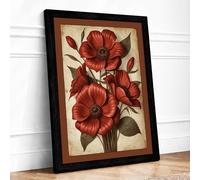 Red Flowers in Bloom Botanical Framed Wall Art Print A3 (42×29.7cm) Black, Wall Decor for Living Room, Bedroom, Office & Home, Ready to Hang, Art Gift