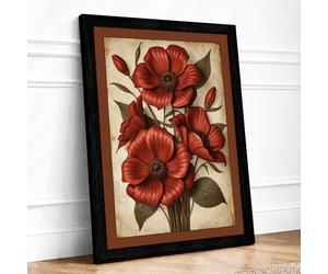 Red Flowers in Bloom Botanical Framed Wall Art Print A3 (42×29.7cm) Black, Wall Decor for Living Room, Bedroom, Office & Home, Ready to Hang, Art Gift