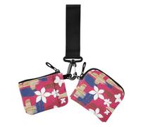Red Flowers Japanese Women's Card Cases Change Holder Minimalist Key Chain Wallet Change Purse with Keychain for Lady 2 Pcs, red flowers Japanese, One Size, Casual