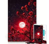Red Flowers Under A Full Moon 1000 Piece Jigsaw Puzzles for Teenagers Jigsaw Brain Workout Toy Group Play Art Assembly Classic Gift (38x26cm)