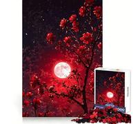 Red Flowers Under A Full Moon Jigsaw Puzzle for Adults 1000 Pieces Mental Logic Toy Soothing Fun Firm Cut Warm Surprise (50x75cm)
