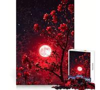 Red Flowers Under A Full Moon Jigsaw Puzzles for Teenagers 1000 Piece Thought Toy Calm Escape Precise Edge Amazing Present (38x52cm)
