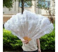 Red Fluffy Large Ostrich Feather Fans for Stage Dance Performance Folding Handheld Fan for Dance Wedding Decoration Party Favor-WHITE-1PCS
