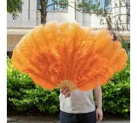 Red Fluffy Large Ostrich Feather Fans for Stage Dance Performance Folding Handheld Fan for Dance Wedding Decoration Party Favor-ORANGE-2PCS