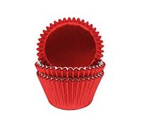 Red Foil Cupcake Cases for Baking, Baking Cups in Heavy Duty Greaseproof Paper, Pack of 45 - Anniversary House (J182)