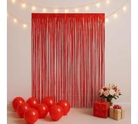Red Foil Fringe Curtain Backdrop 6.5ft x 3.2ft 3 Pack Shimmer Tinsel Door & Wall Decoration for Birthday Party Wedding Photo Booth & Celebrations