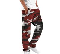 Red for Mens Fall Summer Loose Fit Wild Cargo Brunch Camo Pleated Paperbag Army Fatigue Straight Leg Elastic Waist Long Leg Pants Mens 2025 Clothes Fashion XXL