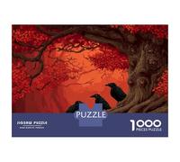 Red Forest Ravens 1000 Piece Jigsaw Puzzle Paper Material for Adults Night Scene Puzzle Game Family Relaxation Gift 38x26cm/1000pcs