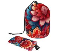 Red Fortune Flowers Travel Cosmetic Bags Makeup Bag for Women, Foldable Drawstring Travel Cosmetic Bags, Portable Toiletry Bucket Bag