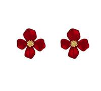 Red four-petaled flower earrings