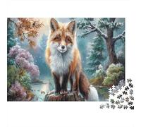 Red Fox 1000 Piece Cardboard Jigsaw Puzzle Snowy Tree Stump for Adult Stress Relief Seekers Home Entertainment Unique Pattern 52x38cm/1000pcs