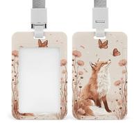 Red Fox Among Tall Wildflowers Orange Butterflies ID Badge Holder Retractable Clip Card Holder Card Protector Name Badge Name Tag for Work Office Doctor Nurse