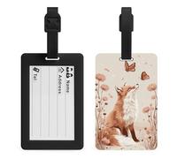Red Fox Among Tall Wildflowers Orange Butterflies Luggage Tag Travel Bag Suitcase Baggage Name Tags