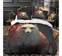 Red Fox Art Comforter Cover 3D Design Printed Super Soft 3 Pcs Bedding Set Zipper digital Fantasy Quilt Cover Luxury Machine Washable for Kids Girls Boys Adults Women Teens Single（140x200cm）