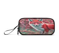 Red Fox Blue Eyes Leaves Pencil Case Bag, Large Pencil Case Big Capacity Pencil Bag, College Pencil Pouch
