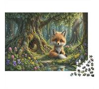 Red Fox Cub 1000 Piece Puzzle Home Decor Stress Relief Forest Stream for Dad Mum Grandparents Senior Leisure Enthusiasts 38x26cm/1000pcs