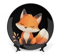 Red Fox Cute Bone China Decorative Plate with Display Stand Ceramic Dinner Plates Wall Decor for Home Kitchen 8inch