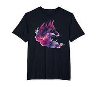 Red Fox Galaxy Milky Way Space Cosmic Silhouette Art T-Shirt, Men's Big and Tall, Black, 2X Tall