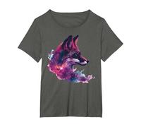 Red Fox Galaxy Milky Way Space Cosmic Silhouette Art T-Shirt, Women's Plus, Asphalt Grey, 4X