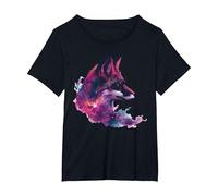 Red Fox Galaxy Milky Way Space Cosmic Silhouette Art T-Shirt, Women's Plus, Black, 4X