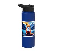 Red Fox Geometric Art Mountain Lake Landscape Stainless Steel Insulated Water Bottle