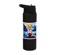 Red Fox Geometric Art Mountain Lake Landscape Stainless Steel Insulated Water Bottle