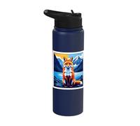 Red Fox Geometric Art Mountain Lake Landscape Stainless Steel Insulated Water Bottle