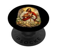 Red Fox He Is Risen Easter Resurrection Defeated Cross PopSockets Adhesive PopGrip