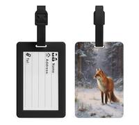 Red Fox in A Quiet Snowy Forest Luggage Tag Travel Bag Suitcase Baggage Name Tags