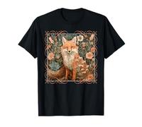 Red Fox in a William Morris Style Garden T-Shirt