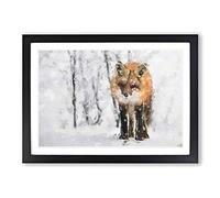 Red Fox in a Winter Forest in Abstract Framed Print | A2 Black Framed Wall Art | Ready to Hang | Abstract Animal Picture | Living Room Bedroom Lounge Office