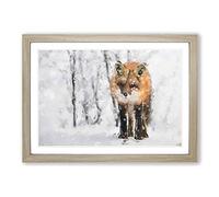 Red Fox in a Winter Forest in Abstract Framed Print | A2 Oak Framed Wall Art | Ready to Hang | Abstract Animal Picture | Living Room Bedroom Lounge Office