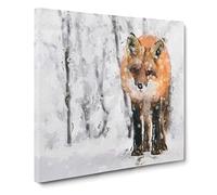 Red Fox in a Winter Forest in Abstract Modern Canvas Wall Art Print Ready to Hang, Framed Picture for Living Room Bedroom Home Office Décor, 14x14 Inch (35x35 cm)