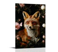 Red Fox in Forest Wall Art Poster Print,Dark Cottagecore, Vintage Dark Academia Print,Woodland Animal Art,Wildlife Painting Gothic20x30inch(50x75cm)