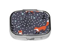 Red Fox in The Night,Meta Pill Box 2 Compartment Medicine Case,Portable Organizer,Rectangle Meta Portable Organizer Pill Box 2431 Compartment Medicine Case