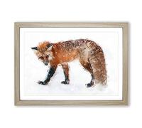 Red Fox in The Winter in Abstract Framed Print | A2 Oak Framed Wall Art | Ready to Hang | Abstract Animal Picture | Living Room Bedroom Lounge Office