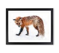 Red Fox In The Winter In Abstract Modern Art Framed Print | A4 Black Framed Wall Art | Ready to Hang | Abstract Animal Picture | Living Room Bedroom Lounge Office