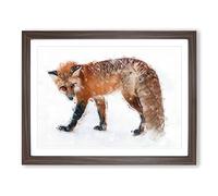 Red Fox In The Winter In Abstract Modern Art Framed Print | A4 Walnut Framed Wall Art | Ready to Hang | Abstract Animal Picture | Living Room Bedroom Lounge Office