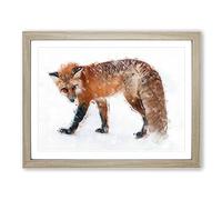 Red Fox In The Winter In Abstract Modern Art Framed Wall Art Print, Ready to Hang Picture for Living Room Bedroom Home Office Décor, Oak A3 (46 x 34 cm)