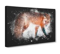 Red Fox In The Winter Paint Splash Modern Art Canvas Wall Art Print Ready to Hang, Framed Picture for Living Room Bedroom Home Office Décor, 20x14 Inch (50x35 cm)