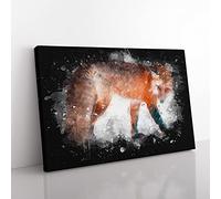Red Fox In The Winter Paint Splash Modern Art Canvas Wall Art Print Ready to Hang, Framed Picture for Living Room Bedroom Home Office Décor, 60x40 cm (24x16 Inch)
