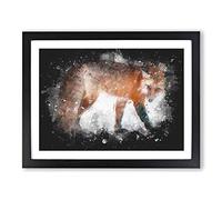 Red Fox In The Winter Paint Splash Modern Art Framed Print | A3 Black Framed Wall Art | Ready to Hang | Modern Animal Picture | Living Room Bedroom Lounge Office