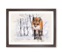 Red Fox in Winter Forest No.1 Modern FC Framed Print | A4 Walnut Framed Wall Art | Ready to Hang | Modern Animal Picture | Living Room Bedroom Lounge Office