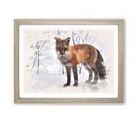 Red Fox in Winter Forest No.2 Modern FC Framed Wall Art Print, Ready to Hang Picture for Living Room Bedroom Home Office Décor, Oak A2 (64 x 46 cm)