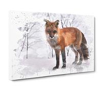 Red Fox in Winter Forest No.2 V3 Canvas Print | Gallery Wrapped 30mm Frame Wall Art | 24x16 inches | Ready to Hang | Modern Animals Picture | Living Room Bedroom Lounge Office