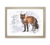 Red Fox in Winter Forest No.2 V3 Modern Framed Print | A2 Oak Framed Wall Art | Ready to Hang | Modern Animal Picture | Living Room Bedroom Lounge Office