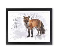 Red Fox in Winter Forest No.2 V3 Modern Framed Print | A3 Black Framed Wall Art | Ready to Hang | Modern Animal Picture | Living Room Bedroom Lounge Office
