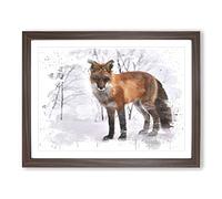Red Fox in Winter Forest No.2 V3 Modern Framed Print | A3 Walnut Framed Wall Art | Ready to Hang | Modern Animal Picture | Living Room Bedroom Lounge Office