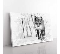 Red Fox in Winter Forest Vol.1 V4 Modern Canvas Wall Art Print Ready to Hang, Framed Picture for Living Room Bedroom Home Office Décor, 76x50 cm (30x20 Inch)